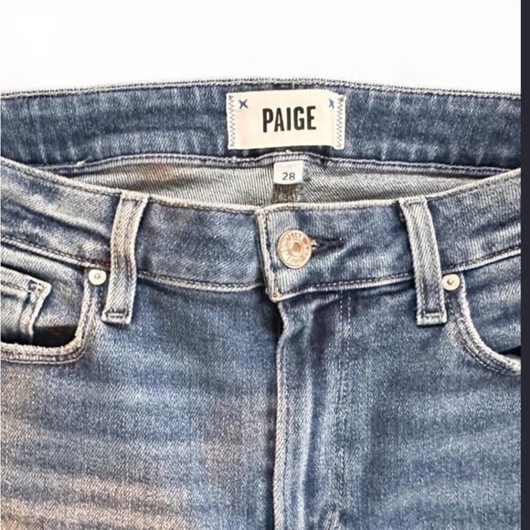 Paige High Rise Light Wash Straight Leg Denim Jeans Raw Hem size 28 Sz 6 - Picture 3 of 8